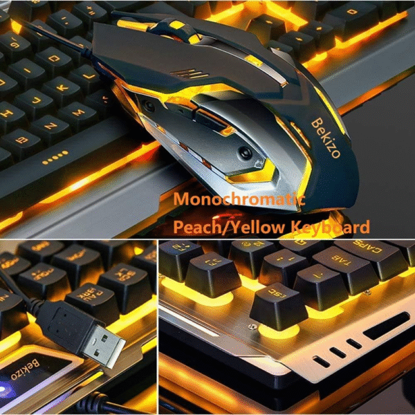 Orange Yellow Wired Gaming Keyboard Mouse Combo - Image 3