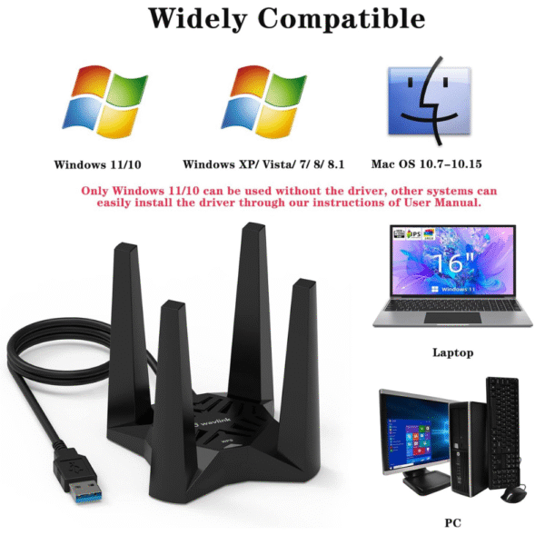 AC1900 Dual Band USB WiFi Adapter with 2.4GHz/5GHz - Image 3